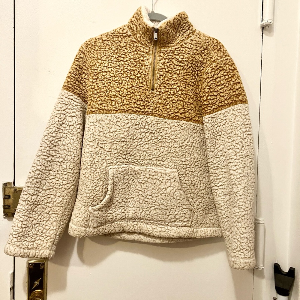 Cream Two Toned Sherpa Quarter Zip Lovetree Medium